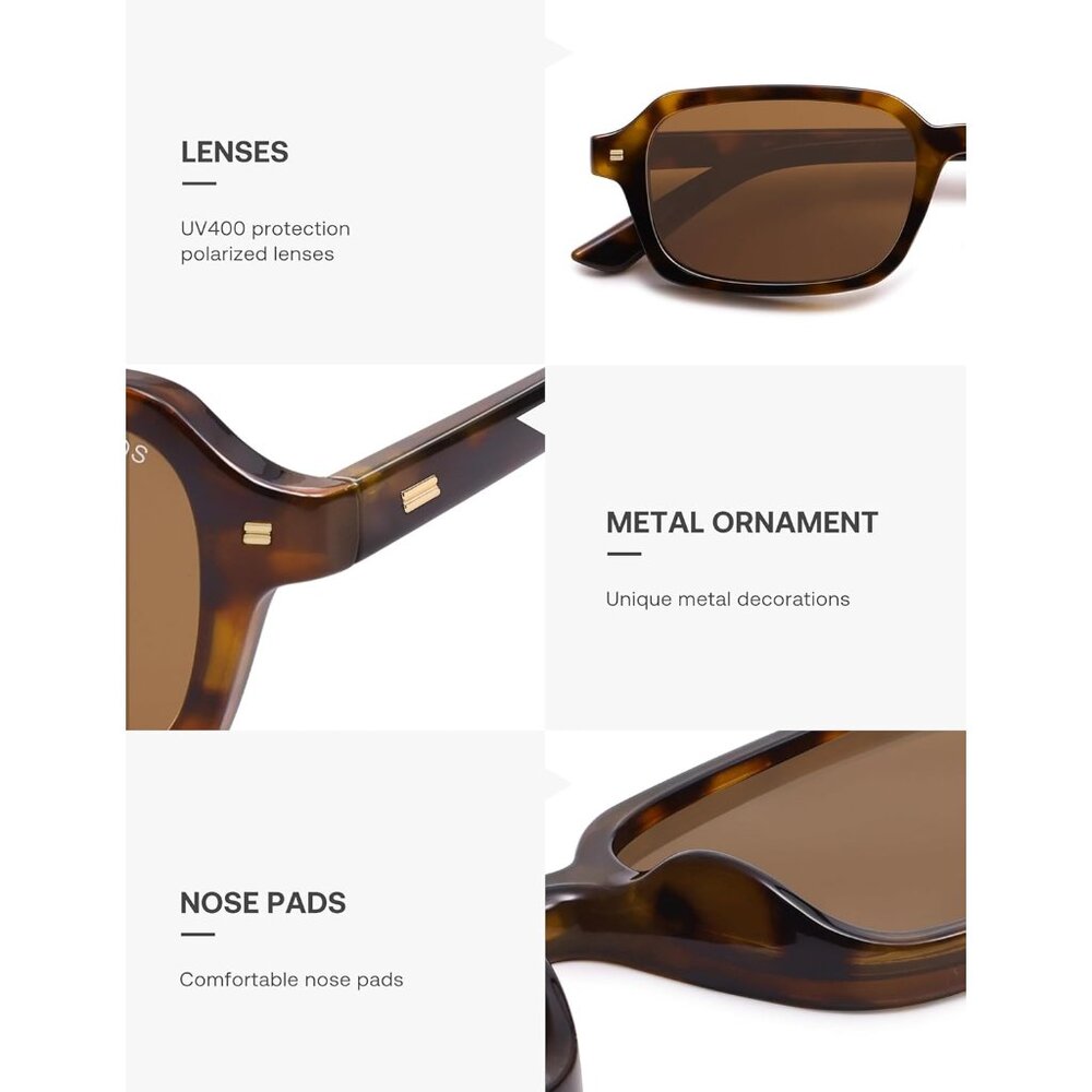 Lightweight Brown Tortoise Rectangle Sunglasses -… - image 4
